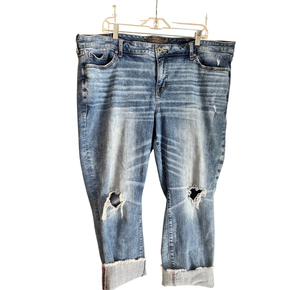 torrid Denim - Torrid Crop Boyfriend Jeans Size 22 Blue Distressed Vintage Stretch 17009989